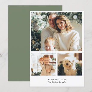 Minimalist Vertical Three Photo Holiday Card
