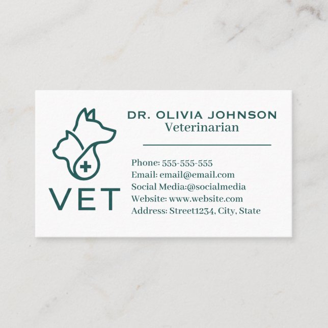 Minimalist Veterinary Customizable Business Card  (Front)
