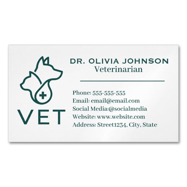 Minimalist Veterinary Customizable  Magnetic Business Card (Front)