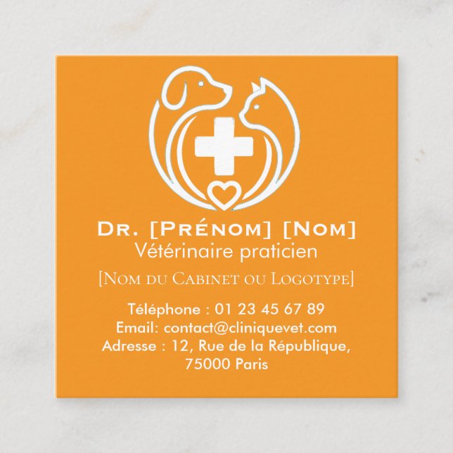 Minimalist Veterinary Professional Logo Square Business Card (Front)