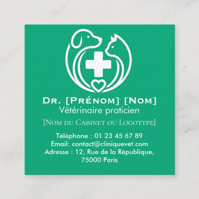 Minimalist Veterinary Professional Logo Square Business Card (Front)