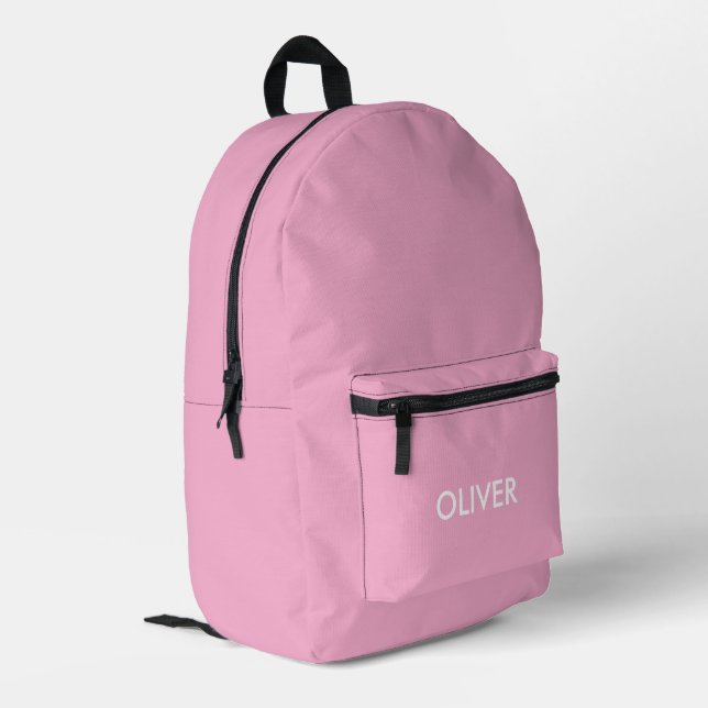 Minimalist Vibrant Bubblegum Pink Personalized  Printed Backpack (Back Corner Left)
