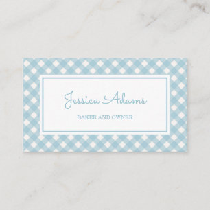 Minimalist Vintage Blue Pastel Plaid Pattern Business Card