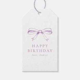 Minimalist Vintage Bow Purple Happy Birthday Gift Tags