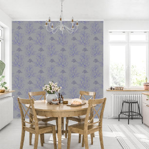 Minimalist Vintage Flower Pattern Grey Wallpaper