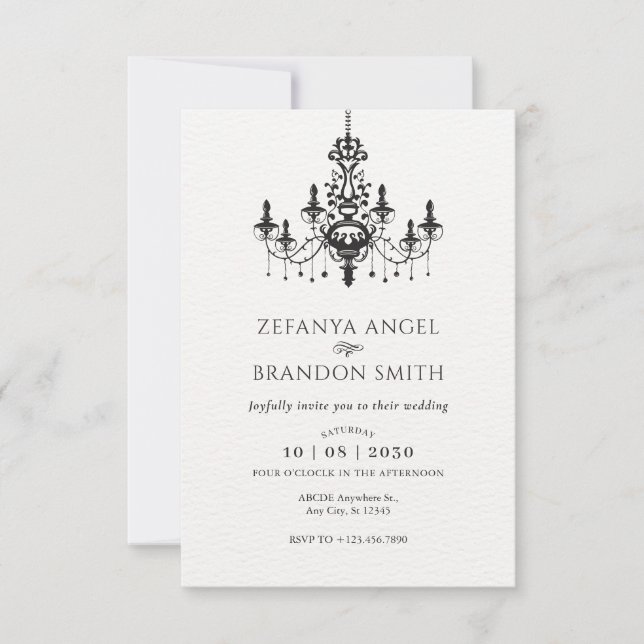 Minimalist vintage luxury chandelier wedding  invitation (Front)