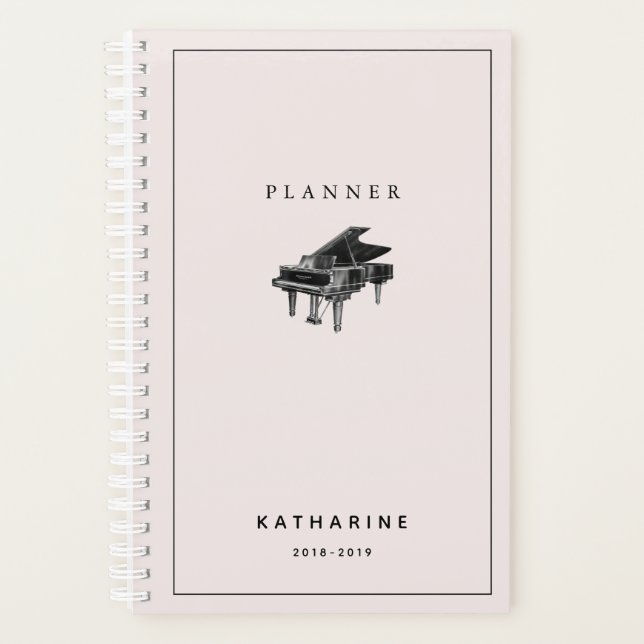 Minimalist Vintage Piano Blush Pink Planner (Front)