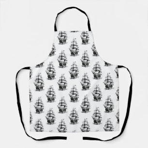 Minimalist Vintage Sailing Ship Pattern Design Apron