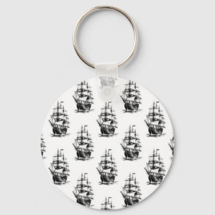 Minimalist Vintage Sailing Ship Pattern Design Keychain