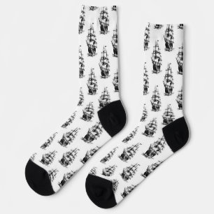 Minimalist Vintage Sailing Ship Pattern Design Socks