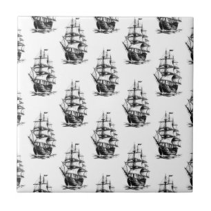 Minimalist Vintage Sailing Ship Pattern Design Tile