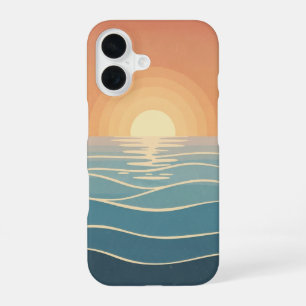 Minimalist Vintage Sun and Sea iPhone 16 Case