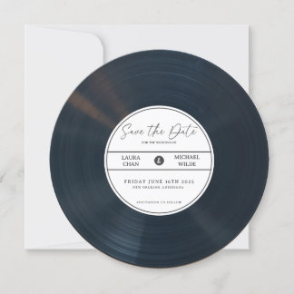 Minimalist Vinyl Record Save The Date With Photo Invitation