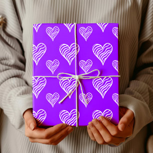 Minimalist Violet Chic Wavy Stiped White Hearts Wrapping Paper