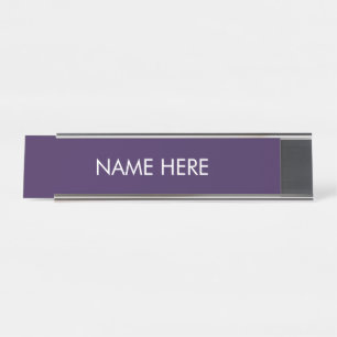 Minimalist violet purple white custom name elegant desk name plate