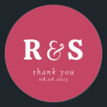 Minimalist Warm Magenta Wedding Initials Monogram Classic Round Sticker<br><div class="desc">Minimalist Warm Magenta Initials Monogram Sticker with modern calligraphy for Wedding. Design features a modern style script text layout. To make advanced changes,  please select "Click to customize further" option under Personalize this template.</div>