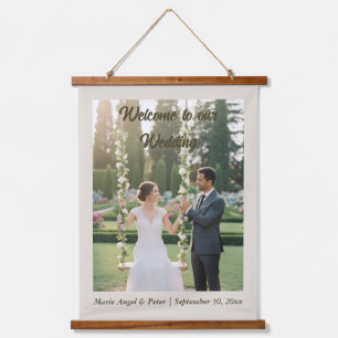 Minimalist Warm Neutral Photo Wedding Welcome Hanging Tapestry