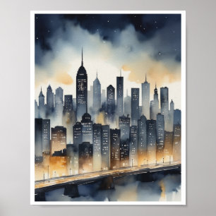 minimalist watercolor artwork city skylines poster