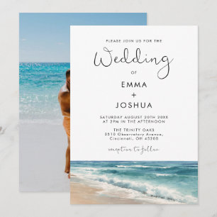 Minimalist Watercolor Beach Summer Photo Wedding Invitation