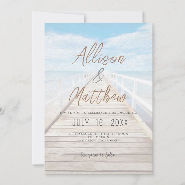 Minimalist Watercolor Beach Wedding Invitation (Front)