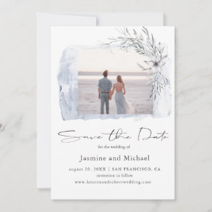 Minimalist watercolor blue Photo Save The Date