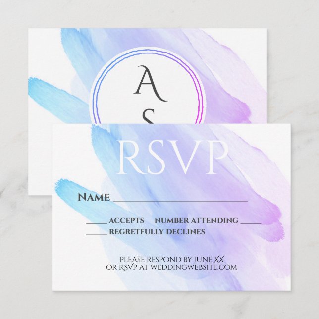 minimalist watercolor blue purple RSVP  card  (Front/Back)