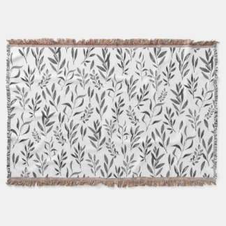 Minimalist Watercolor Botanical Leaves Pattern  Throw Blanket
