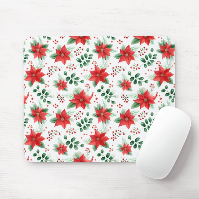 Minimalist Watercolor Botanical Poinsettia  Mouse Pad (With Mouse)