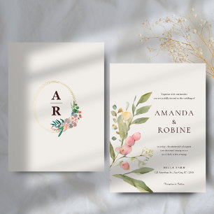 Minimalist Watercolor Botanical Wedding Invitation