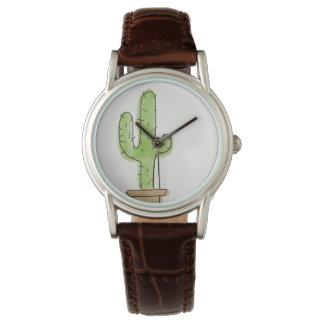 Minimalist Watercolor Cactus Watch without Numbers