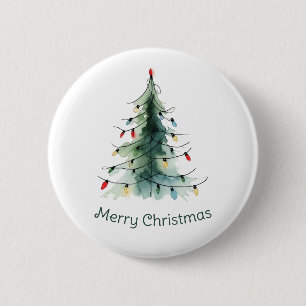 Minimalist Watercolor Christmas Tree 2 Inch Round Button