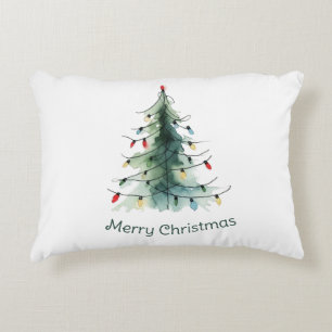 Minimalist Watercolor Christmas Tree Accent Pillow