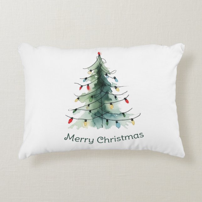 Minimalist Watercolor Christmas Tree Accent Pillow (Front)