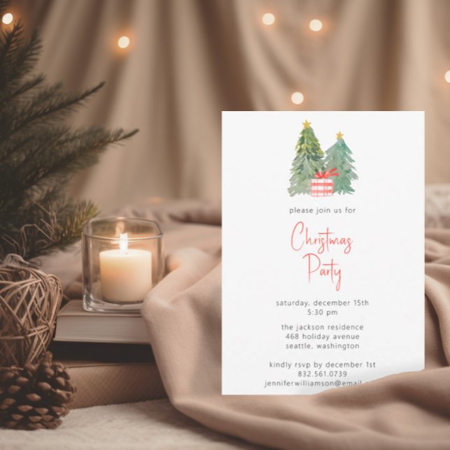Minimalist Watercolor Christmas Tree Holiday Party Invitation (Creator Uploaded)