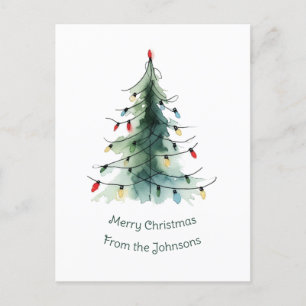 Minimalist Watercolor Christmas Tree Holiday Postcard