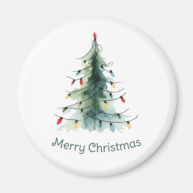 Minimalist Watercolor Christmas Tree Magnet (Front)