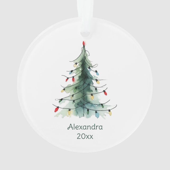 Minimalist Watercolor Christmas Tree Ornament (Back)