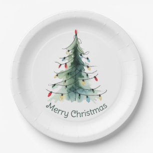 Minimalist Watercolor Christmas Tree Paper Plate