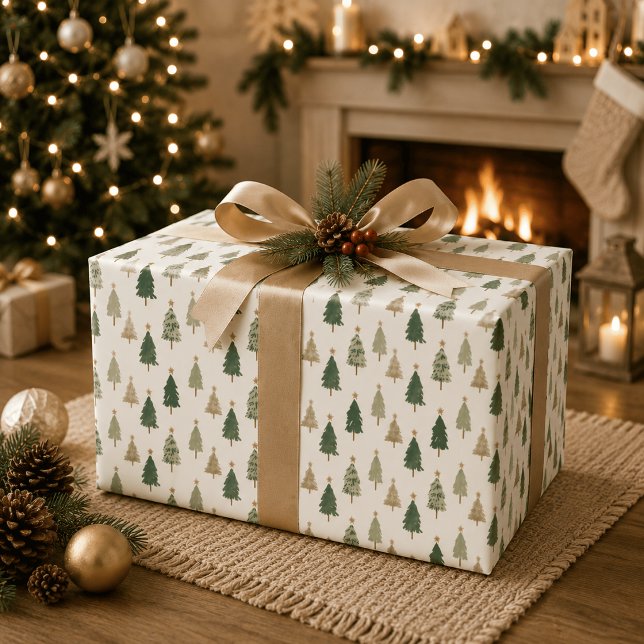 Minimalist Watercolor Christmas Tree Pattern Wrapping Paper (Creator Uploaded)