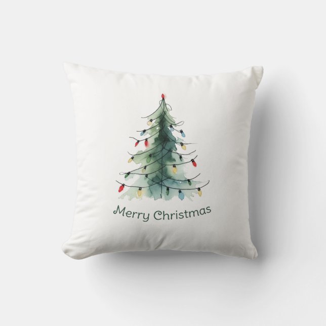 Minimalist Watercolor Christmas Tree Throw Pillow (Front)