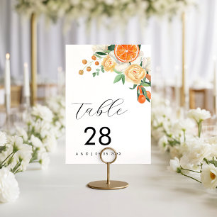 Minimalist Watercolor Citrus Floral Wedding    Table Number