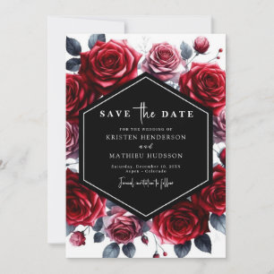 Minimalist Watercolor Crimson Red Wedding Save The Date