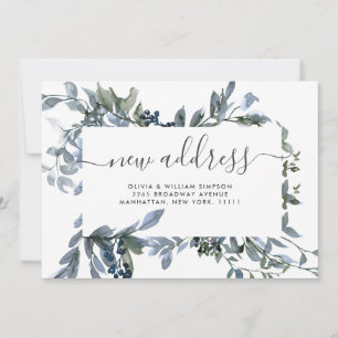 Minimalist Watercolor Dusty Blue Eucalyptus Moving Announcement