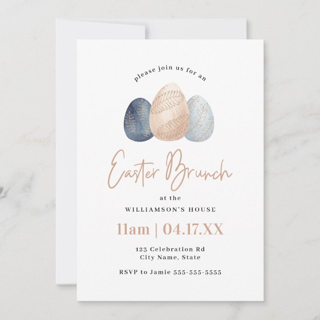 Minimalist Watercolor Easter Egg Brunch Invitation (Front)