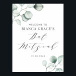 Minimalist Watercolor Eucalyptus Bat Mitzvah Poster<br><div class="desc">Send thanks with this customizable greenery bat mitzvah welcome sign.  It features watercolor illustrations of dusty green eucalyptus leaves and a whimsical script. Personalize by adding your details. This eucalyptus bat mitzvah welcome sign is perfect for any theme or season.</div>