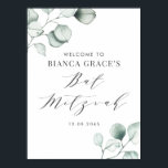 Minimalist Watercolor Eucalyptus Bat Mitzvah Poster<br><div class="desc">Send thanks with this customizable greenery bat mitzvah welcome sign.  It features watercolor illustrations of dusty green eucalyptus leaves and a whimsical script. Personalize by adding your details. This eucalyptus bat mitzvah welcome sign is perfect for any theme or season.</div>
