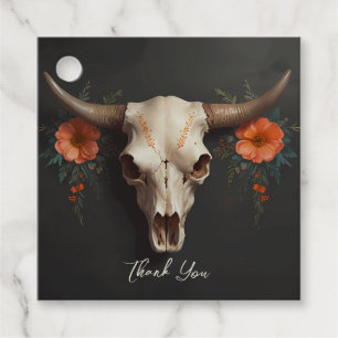 Minimalist Watercolor Floral Cow Skull Wedding Favour Tags