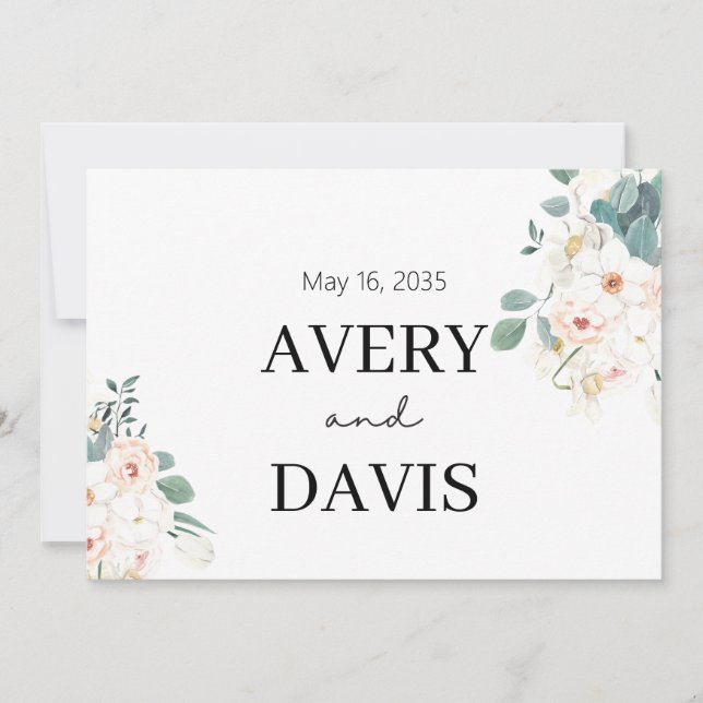 Minimalist Watercolor Floral Personalized Wedding  Invitation (Front)