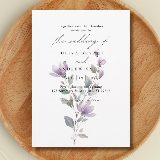 Minimalist watercolor floral script wedding invitation (Creator Uploaded)