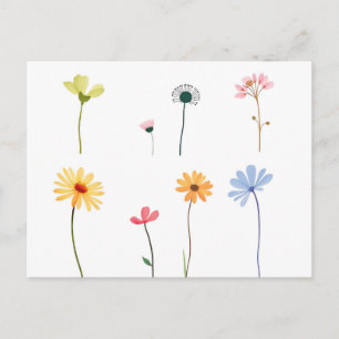 Minimalist Watercolor Flower Silhouettes  Postcard